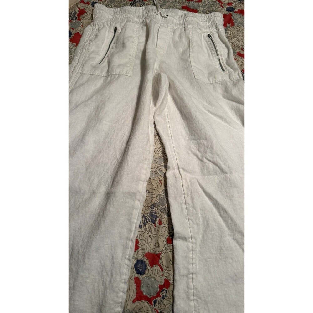 Athleta Cabo Linen Wide Leg Pants Womens 16 White Beach Pockets Drawstring